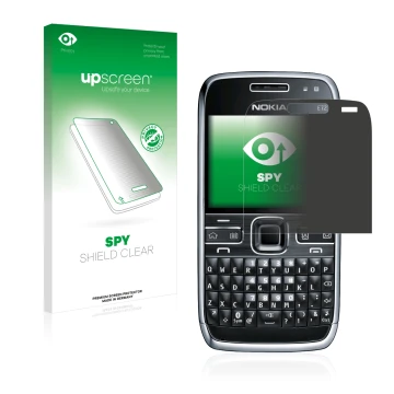Front side of a product packaging with the brand logo upscreen. Next to it is the device Nokia E72 shown with the correspondin