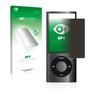 Front side of a product packaging with the brand logo upscreen. Next to it is the device Apple iPod nano 2009 (5th. Gen.) show