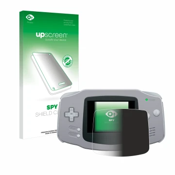Front side of a product packaging with the brand logo upscreen. Next to it is the device Nintendo Gameboy Advance GBA shown wi