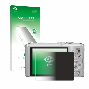 Front side of a product packaging with the brand logo upscreen. Next to it is the device Panasonic Lumix DMC-TZ10 shown with t