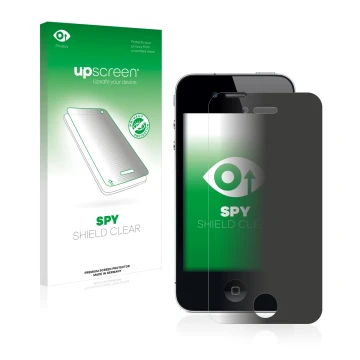 Front side of a product packaging with the brand logo upscreen. Next to it is the device Apple iPhone 4 shown with the corresp