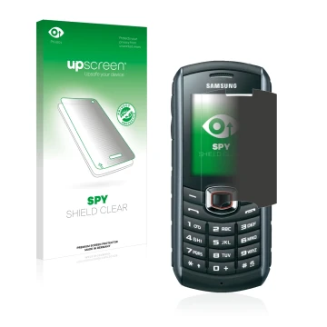 Front side of a product packaging with the brand logo upscreen. Next to it is the device Samsung B2710 shown with the correspo