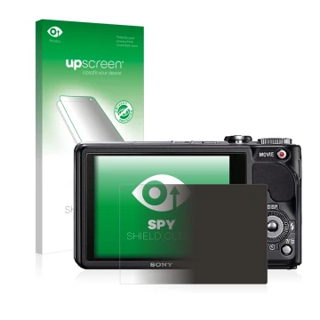 Front side of a product packaging with the brand logo upscreen. Next to it is the device Sony Cyber-Shot DSC-HX9V shown with t
