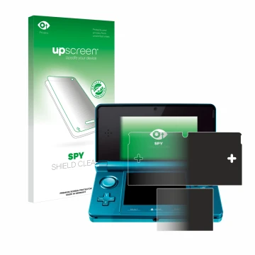 Front side of a product packaging with the brand logo upscreen. Next to it is the device Nintendo 3DS shown with the correspon