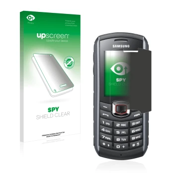 Front side of a product packaging with the brand logo upscreen. Next to it is the device Samsung GT-B2710 shown with the corre