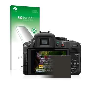 Front side of a product packaging with the brand logo upscreen. Next to it is the device Panasonic Lumix DMC-G3 shown with the