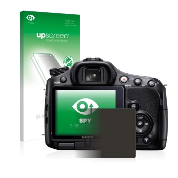 Front side of a product packaging with the brand logo upscreen. Next to it is the device Sony Alpha 65V (SLT-A65V) shown with 