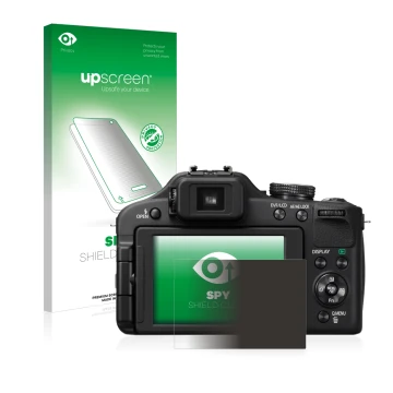 Front side of a product packaging with the brand logo upscreen. Next to it is the device Panasonic Lumix DMC-FZ150 shown with 