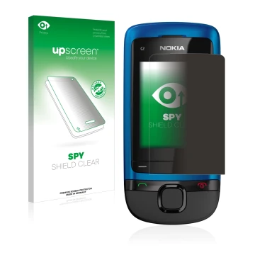Front side of a product packaging with the brand logo upscreen. Next to it is the device Nokia C2-05 shown with the correspond