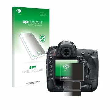 Front side of a product packaging with the brand logo upscreen. Next to it is the device Nikon D4 shown with the corresponding