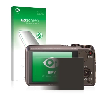 Front side of a product packaging with the brand logo upscreen. Next to it is the device Sony Cyber-Shot DSC-HX20V shown with 