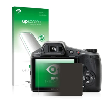 Front side of a product packaging with the brand logo upscreen. Next to it is the device Sony Cyber-Shot DSC-HX200V shown with