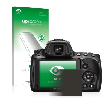 Front side of a product packaging with the brand logo upscreen. Next to it is the device Sony Alpha 37 (SLT-A37) shown with th
