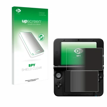 Front side of a product packaging with the brand logo upscreen. Next to it is the device Nintendo 3DS XL SPM7800 shown with th