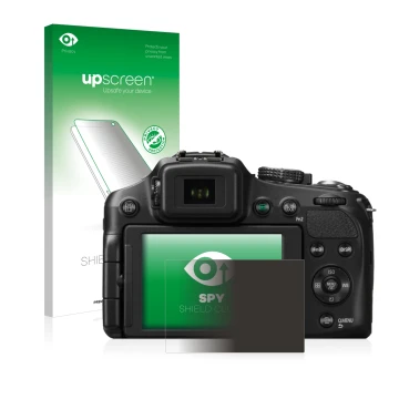 Front side of a product packaging with the brand logo upscreen. Next to it is the device Panasonic Lumix DMC-FZ200 shown with 