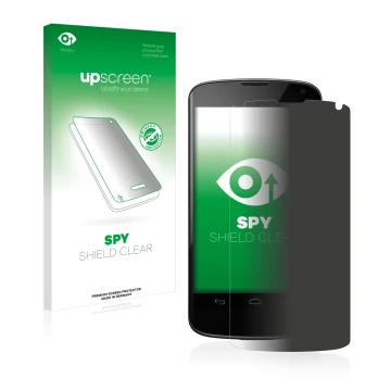 Front side of a product packaging with the brand logo upscreen. Next to it is the device Google Nexus 4 shown with the corresp