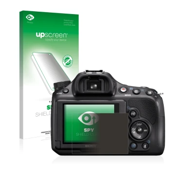Front side of a product packaging with the brand logo upscreen. Next to it is the device Sony Alpha 58 (SLT-A58) shown with th