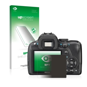 Front side of a product packaging with the brand logo upscreen. Next to it is the device Pentax K-50 shown with the correspond