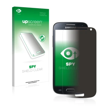 Front side of a product packaging with the brand logo upscreen. Next to it is the device Samsung Galaxy S4 Mini LTE (4G) I9195