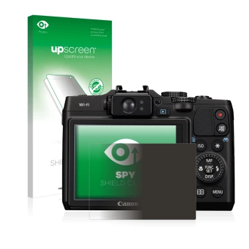 Front side of a product packaging with the brand logo upscreen. Next to it is the device Canon PowerShot G16 shown with the co