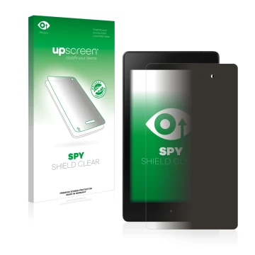 Front side of a product packaging with the brand logo upscreen. Next to it is the device ASUS Nexus 7 Tablet 2 2013 shown with
