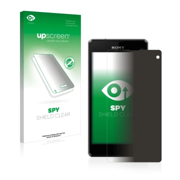 Front side of a product packaging with the brand logo upscreen. Next to it is the device Sony Xperia Z1 Compact D5503 shown wi