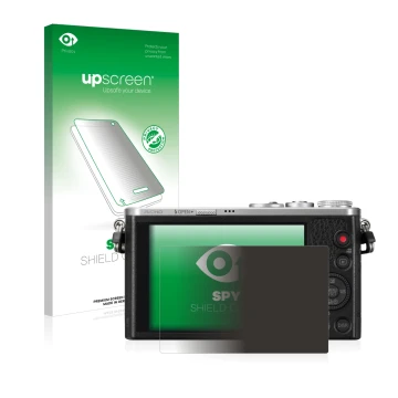 Front side of a product packaging with the brand logo upscreen. Next to it is the device Panasonic Lumix DMC-GM1 shown with th
