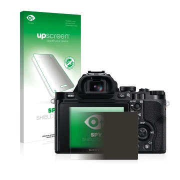 Front side of a product packaging with the brand logo upscreen. Next to it is the device Sony Alpha 7R (ILCE-7R) shown with th
