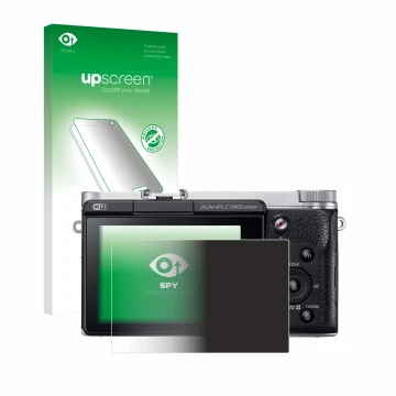 Front side of a product packaging with the brand logo upscreen. Next to it is the device Samsung NX300M shown with the corresp