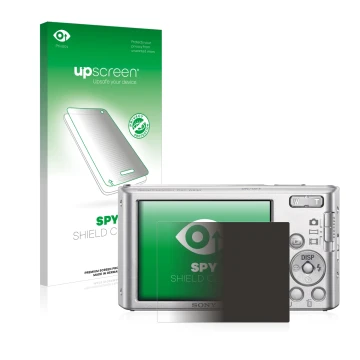 Front side of a product packaging with the brand logo upscreen. Next to it is the device Sony Cyber-Shot DSC-W830 shown with t