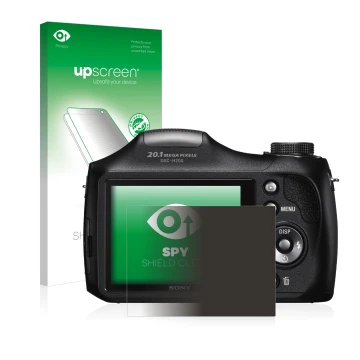 Front side of a product packaging with the brand logo upscreen. Next to it is the device Sony Cyber-Shot DSC-H300 shown with t