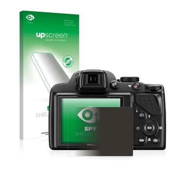 Front side of a product packaging with the brand logo upscreen. Next to it is the device Nikon Coolpix P530 shown with the cor