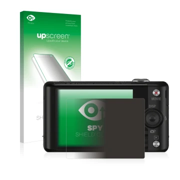 Front side of a product packaging with the brand logo upscreen. Next to it is the device Sony Cyber-Shot DSC-WX220 shown with 