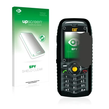 Front side of a product packaging with the brand logo upscreen. Next to it is the device Caterpillar Cat B25 shown with the co