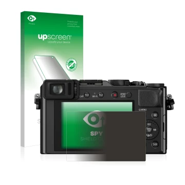 Front side of a product packaging with the brand logo upscreen. Next to it is the device Panasonic Lumix DMC-LX100 shown with 