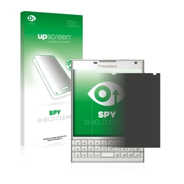 Front side of a product packaging with the brand logo upscreen. Next to it is the device BlackBerry Passport shown with the co