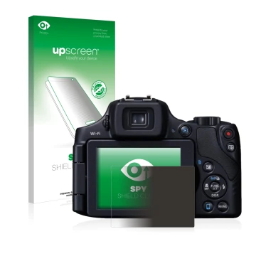 Front side of a product packaging with the brand logo upscreen. Next to it is the device Canon PowerShot SX60 HS shown with th