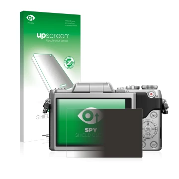 Front side of a product packaging with the brand logo upscreen. Next to it is the device Panasonic Lumix DMC-GF7 shown with th