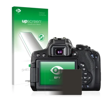 Front side of a product packaging with the brand logo upscreen. Next to it is the device Canon EOS 750D shown with the corresp