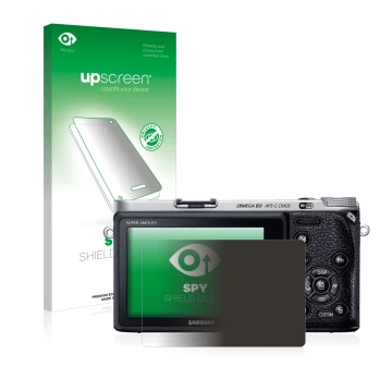 Front side of a product packaging with the brand logo upscreen. Next to it is the device Samsung NX500 shown with the correspo