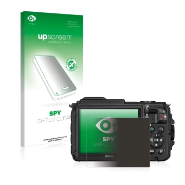 Front side of a product packaging with the brand logo upscreen. Next to it is the device Nikon Coolpix AW130 shown with the co
