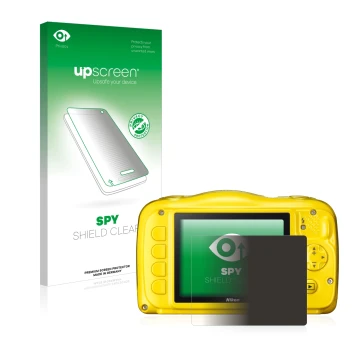 Front side of a product packaging with the brand logo upscreen. Next to it is the device Nikon Coolpix S33 shown with the corr