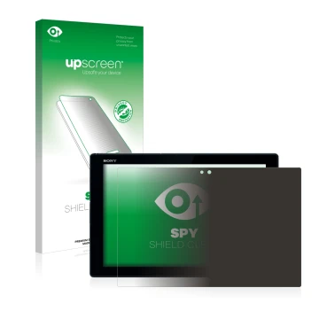 Front side of a product packaging with the brand logo upscreen. Next to it is the device Sony Xperia Z4 Tablet shown with the 