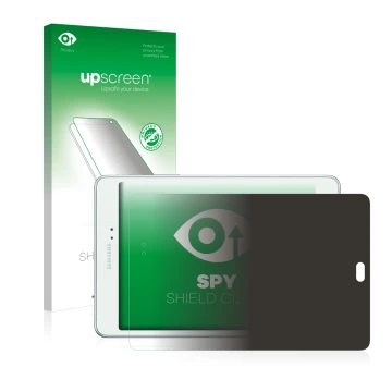 Front side of a product packaging with the brand logo upscreen. Next to it is the device Samsung Galaxy Tab A 8.0 shown with t