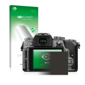 Front side of a product packaging with the brand logo upscreen. Next to it is the device Panasonic Lumix DMC-G70 shown with th
