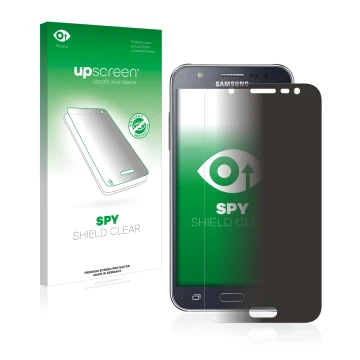 Front side of a product packaging with the brand logo upscreen. Next to it is the device Samsung Galaxy J5 2015 shown with the