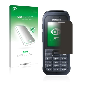 Front side of a product packaging with the brand logo upscreen. Next to it is the device Samsung Xcover 550 shown with the cor