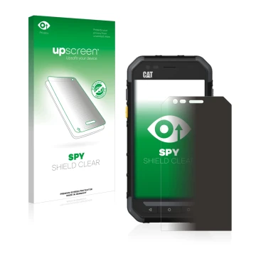 Front side of a product packaging with the brand logo upscreen. Next to it is the device Caterpillar Cat S30 shown with the co