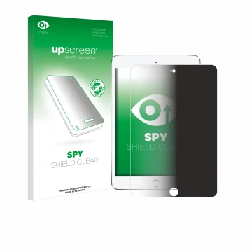 Front side of a product packaging with the brand logo upscreen. Next to it is the device Apple iPad Mini 4 2015 shown with the