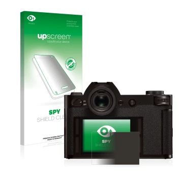 Front side of a product packaging with the brand logo upscreen. Next to it is the device Leica SL (Typ 601) shown with the cor